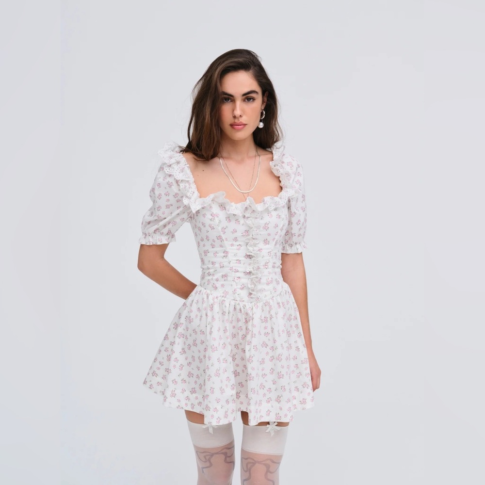 FOR LOVE AND LEMONS Noam Mini Dress Cream Floral Size S NWT